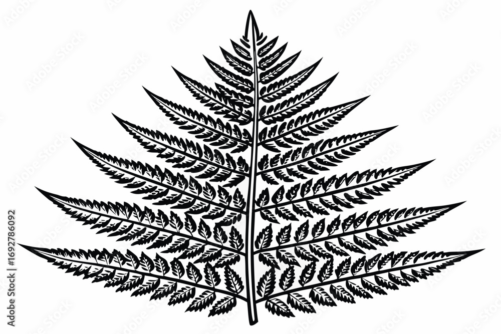Naklejka premium Black and white illustration of a detailed fern frond leaf plant
