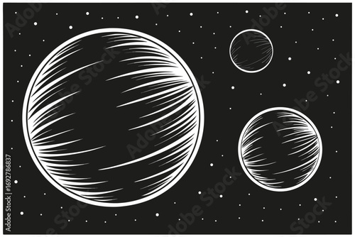 Monochrome planets and stars in deep space galaxy cosmos