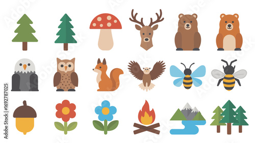 Charming forest animal and nature icons for outdoor adventures, design projects, and branding