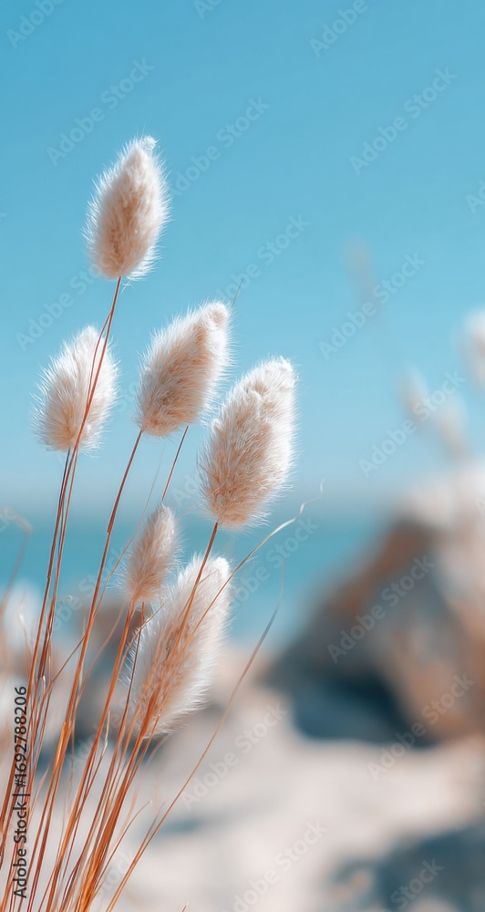 Fototapeta premium Fluffy grasses against a clear sky