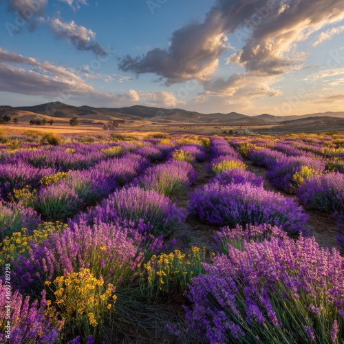 Lavender fields at sunset