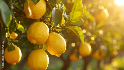 Lemons on branches sunny day