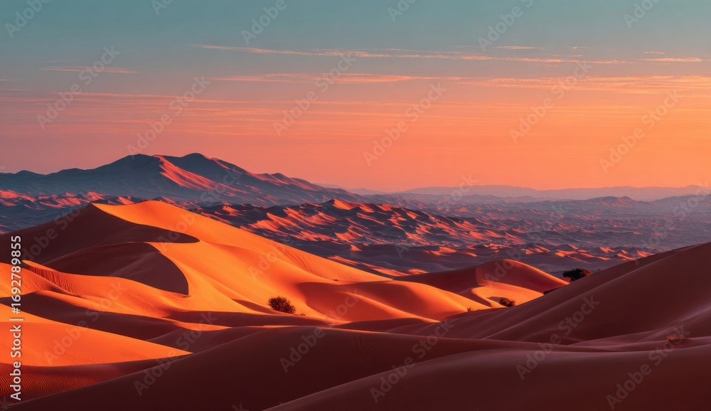 Fototapeta premium Desert landscape at vibrant sunset