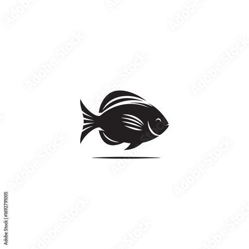A crisp black fish silhouette centered on a pure white background, smooth contours
