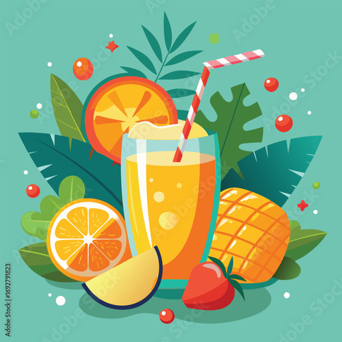 Fresh fruit juice drink with tropical fruits