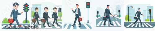 vector character of young secretary crossing the street