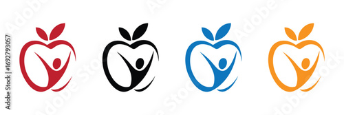 Healthy colorful apple person logo for wellness designs,Apple icon set. Apple vector icon. apple symbols for your web design.