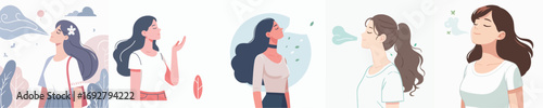 vector of woman breathing fresh air