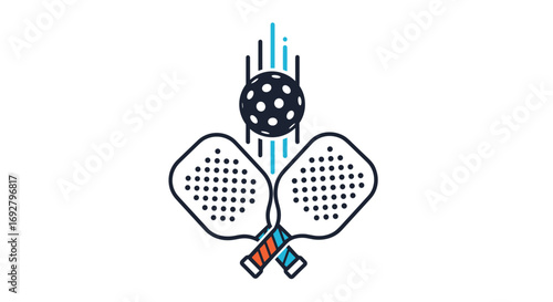 Dynamic pickleball action dynamic sports game illustration with paddles and ball