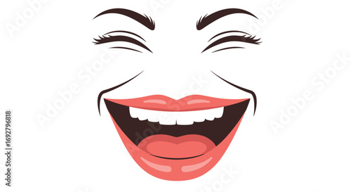 Expressive happy face with wide open mouth laughing joyfully