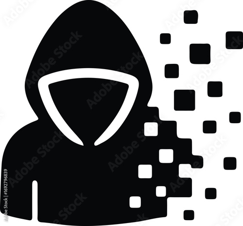 Silhouette anonymous hooded hacker data information vector illustrator