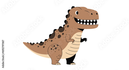 Cartoon t rex dinosaur walking happily and smiling with big teeth
