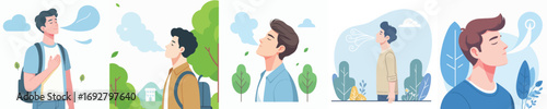 vector of a man breathing fresh air