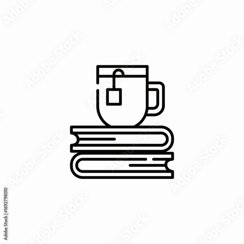 reading tea books icon sign vector