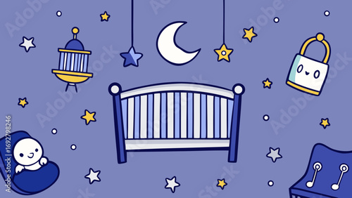 Baby crib moon stars and music notes lullaby