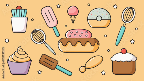 Cupcakes donuts ice cream popsicles whisks spatulas