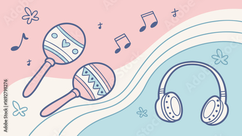 Musical instruments and notes illustration maracas