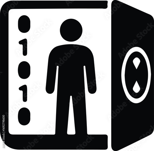 Silhouette person inside elevator with binary code vector illustrator