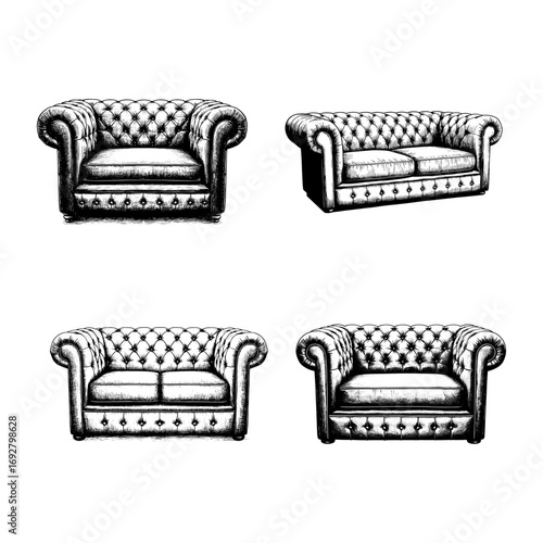 Chesterfield Sofa & Armchair - Vintage Tufted Furniture Illustration Set