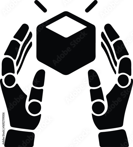 Silhouette Robotic hands holding cube artificial intelligence vector illustrator