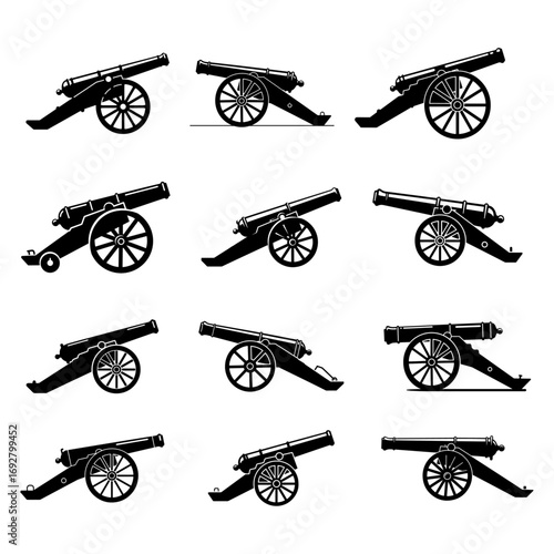 Antique Cannon - Historical Military Artillery Icon & Silhouette Set