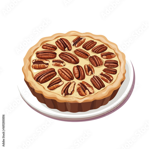 Minimal flat vector of a Pecan Pie, 2D icon-style illustration on white background