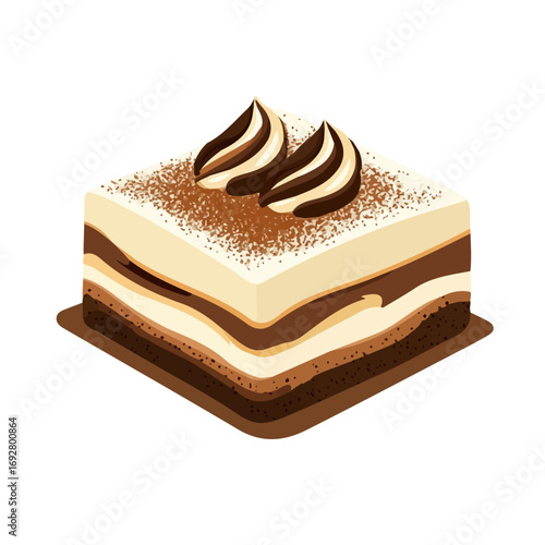 Minimal flat vector of a Tiramisu, 2D icon-style illustration on white background