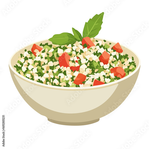 Flat 2D Tabbouleh Salad illustration, vector graphic in icon style, on white background