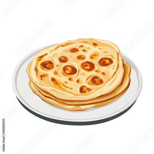 2D flat vector illustration of a Roti Canai in icon style, isolated on white background