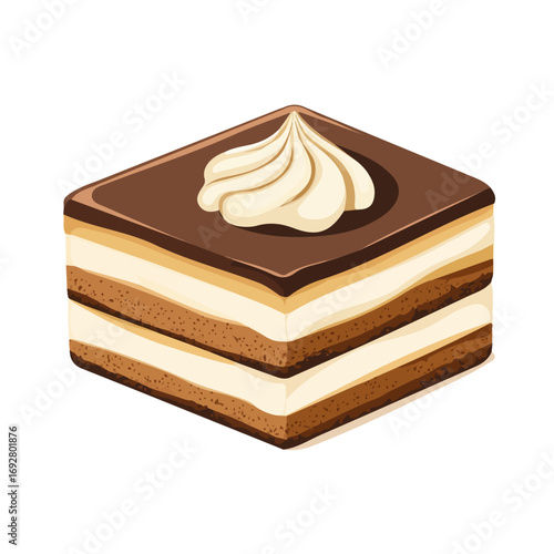 2D flat vector illustration of a Tiramisu in icon style, isolated on white background