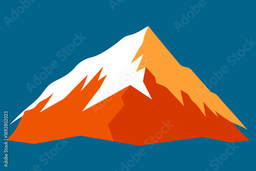 Stylized mountain peak with snow cap against a deep blue sky background