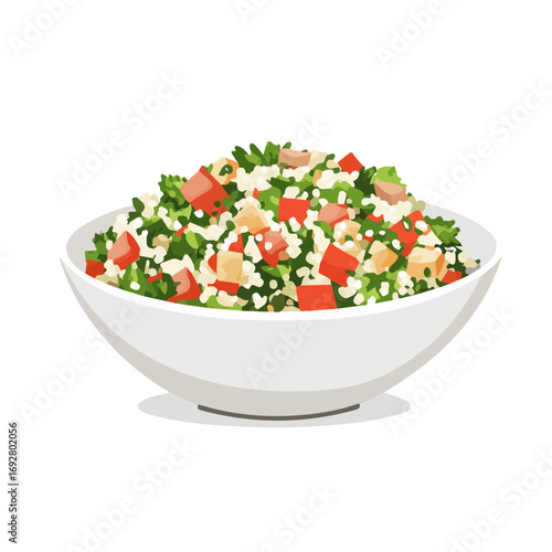 Minimal flat vector of a Tabbouleh Salad, 2D icon-style illustration on white background