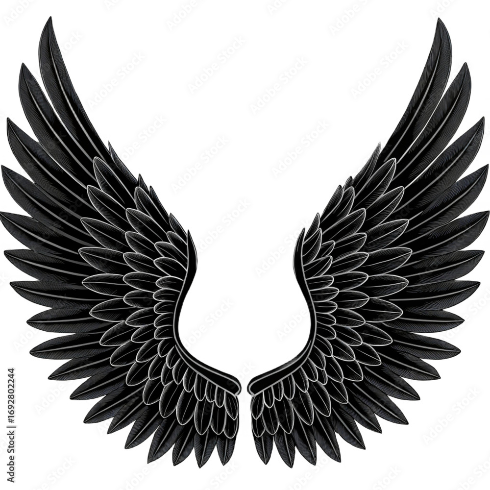Obraz premium Black Wings PNG – Symmetrical Feathered Silhouette