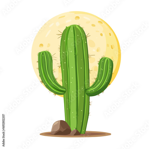 Moon Cactus, flat style 2D vector image, isolated on a white background