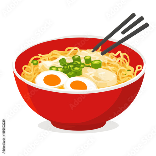 2D flat vector illustration of a Ramen Bowl in icon style, isolated on white background