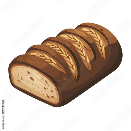 Flat 2D Rye Bread illustration, vector graphic in icon style, on white background