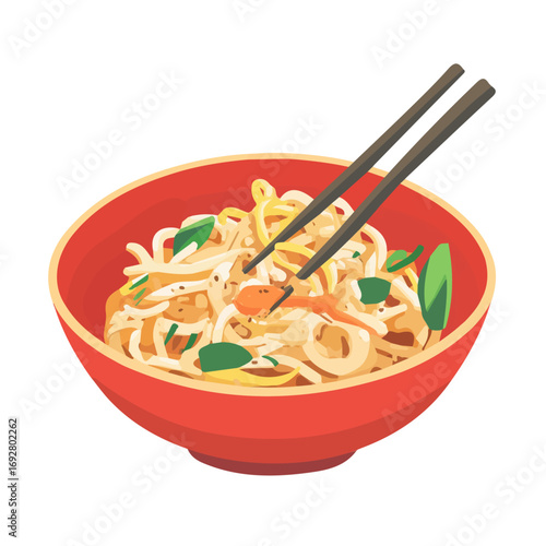 2D flat vector illustration of a Pad Thai in icon style, isolated on white background