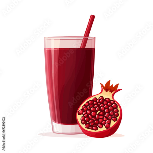 Minimal flat vector of a Pomegranate Juice, 2D icon-style illustration on white background