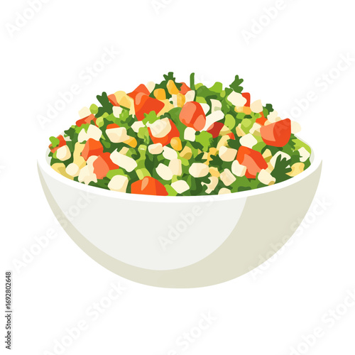 Tabbouleh, flat style 2D vector image, isolated on a white background