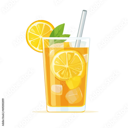 Flat 2D Lemon Iced Tea illustration, vector graphic in icon style, on white background