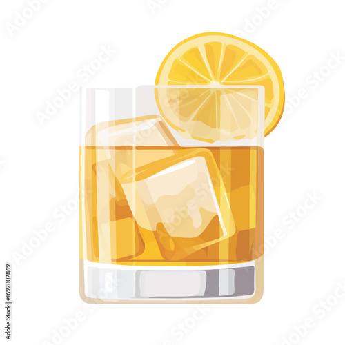 Whiskey Sour, flat style 2D vector image, isolated on a white background