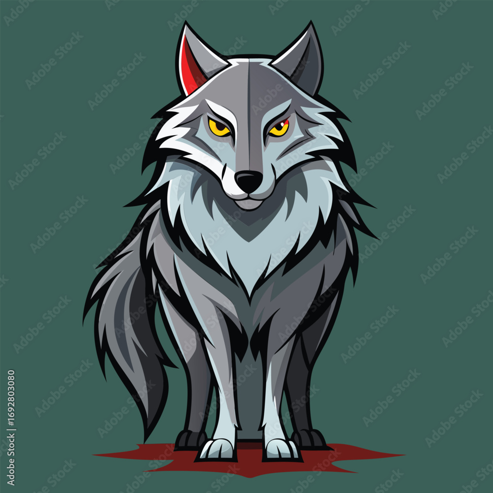 Obraz premium Gray wolf cartoon character standing