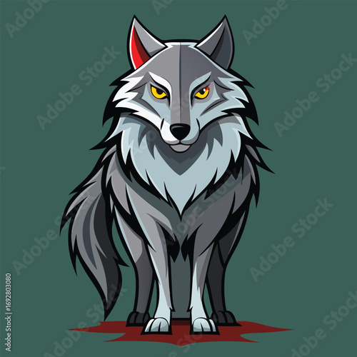 Gray wolf cartoon character standing