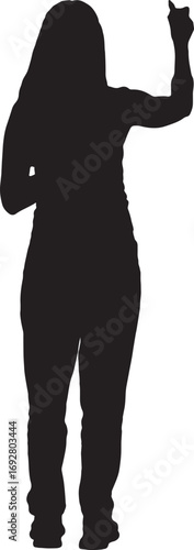 vector,silhouette of back view of a woman standing, drawing or writing imaginatively