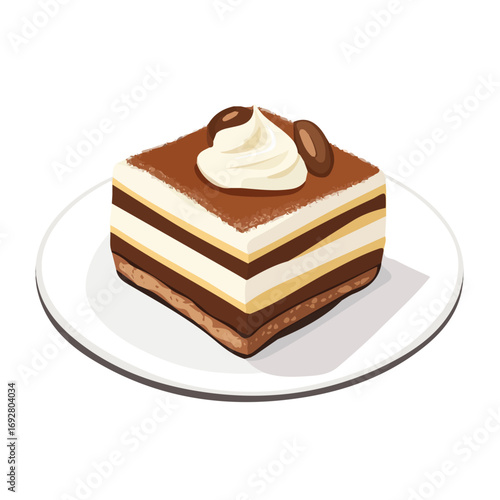 Tiramisu, flat style 2D vector image, isolated on a white background