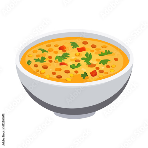 2D flat vector illustration of a Lentil Soup in icon style, isolated on white background