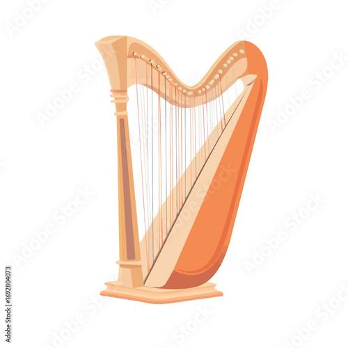 Minimal flat vector of a Stringed Harp, 2D icon-style illustration on white background