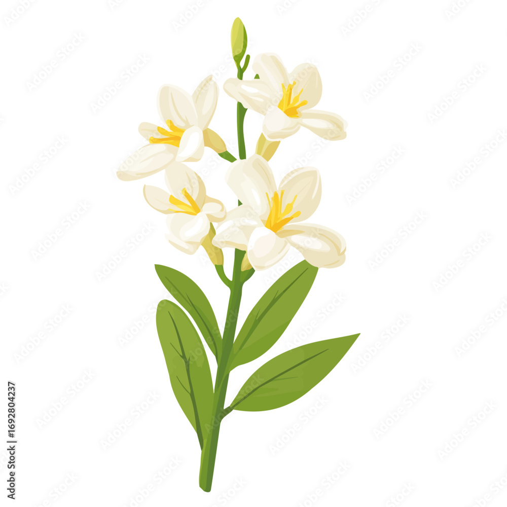 Fototapeta premium Tuberose Flower, flat style 2D vector image, isolated on a white background