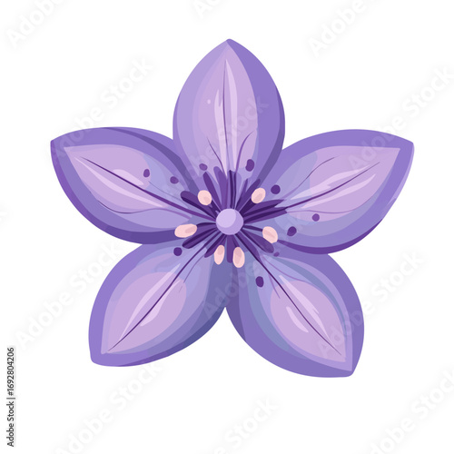 Violet Flower, flat style 2D vector image, isolated on a white background