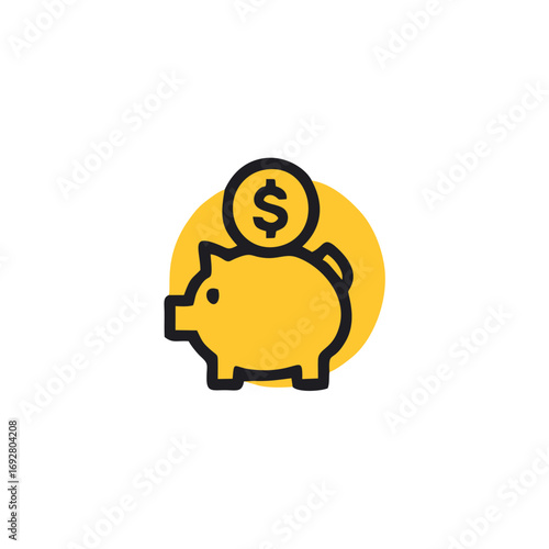 Piggy bank icon with a dollar coin representing savings, investment, and financial planning. A simple vector illustration for concepts like economy, budget, and wealth accumulation